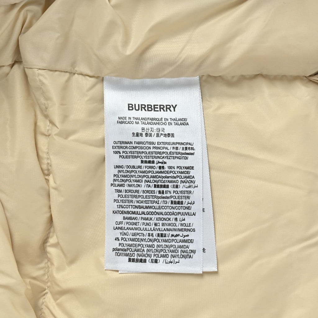Burberry Equestrian Knight Sleeve-Patch Hooded Down Jacket in Light Beige