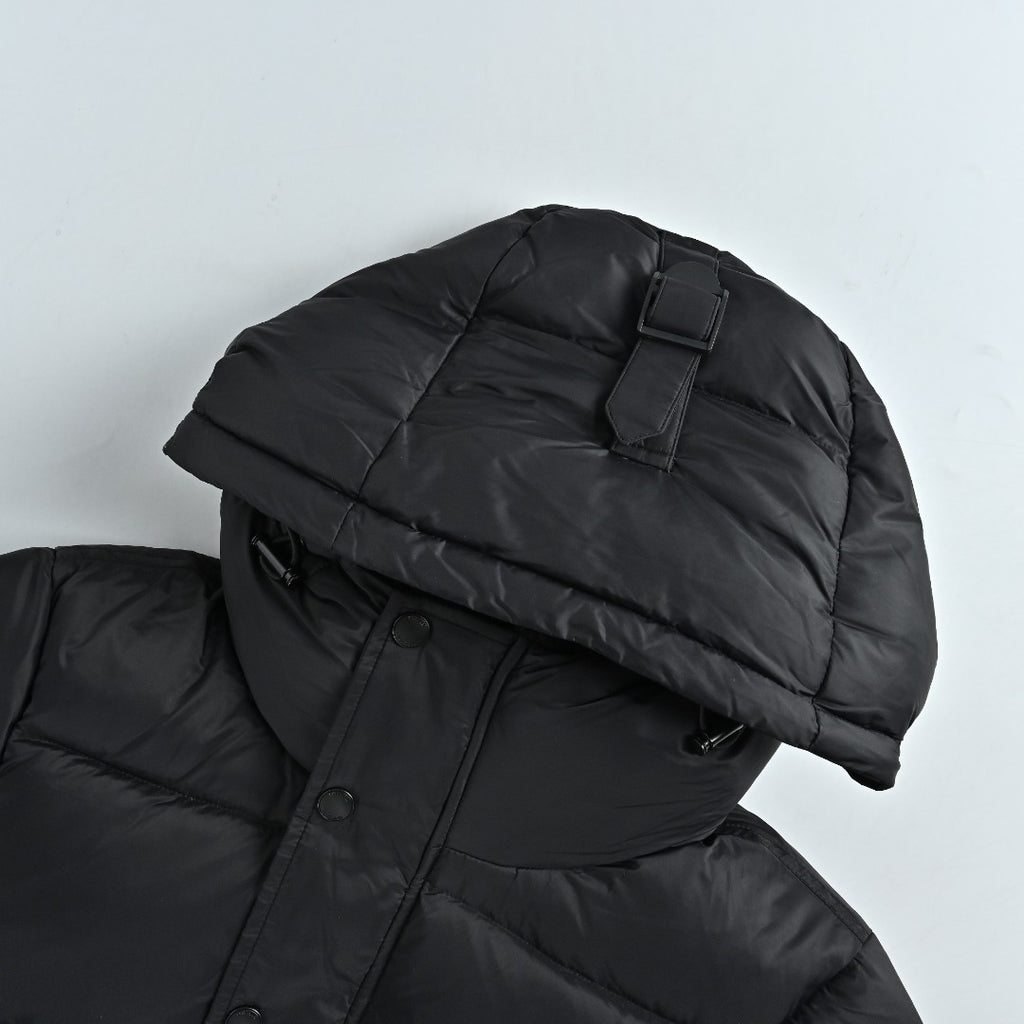 Burberry Silicone Hem-Logo Hooded Down Jacket in Black