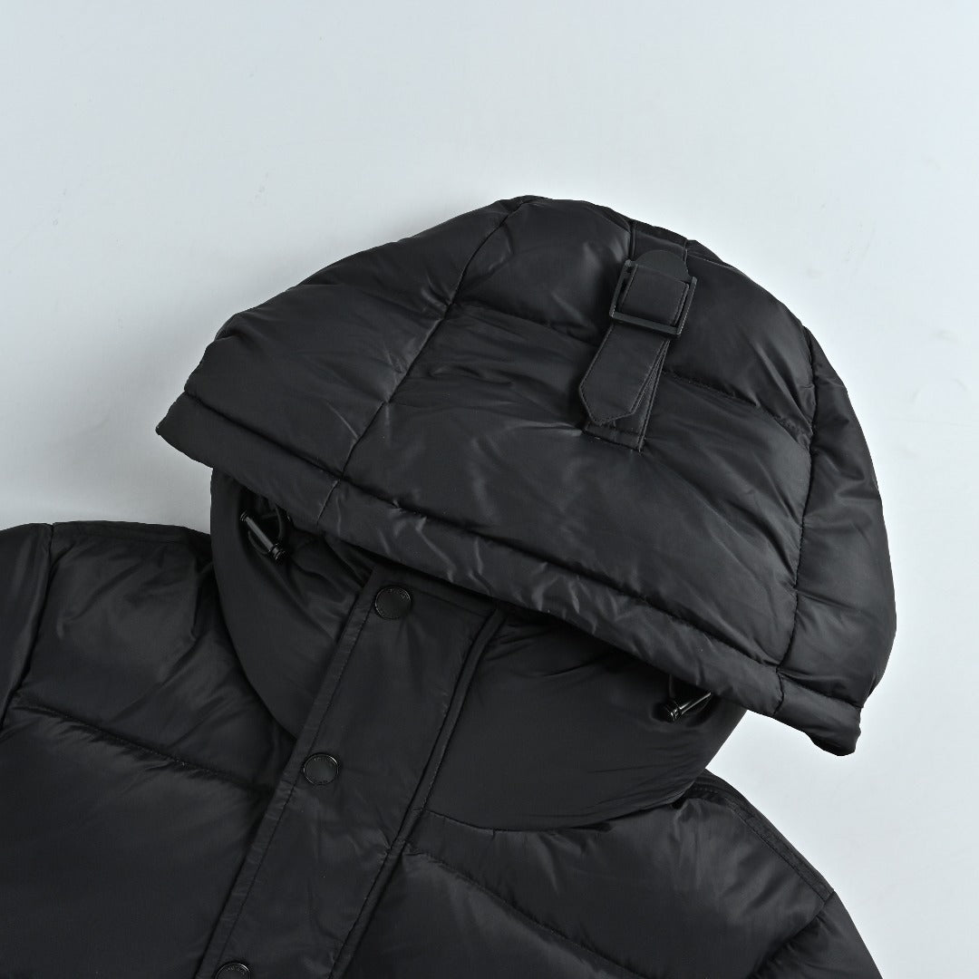 Burberry Silicone Hem-Logo Hooded Down Jacket in Black