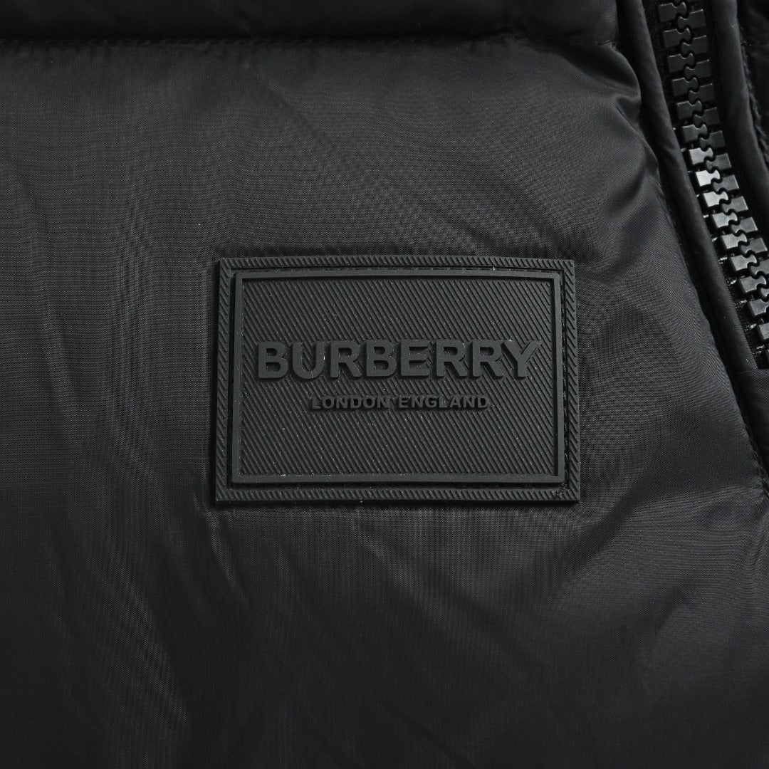 Burberry Silicone Hem-Logo Hooded Down Jacket in Black