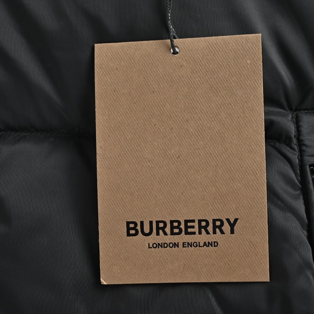 Burberry Silicone Hem-Logo Hooded Down Jacket in Black