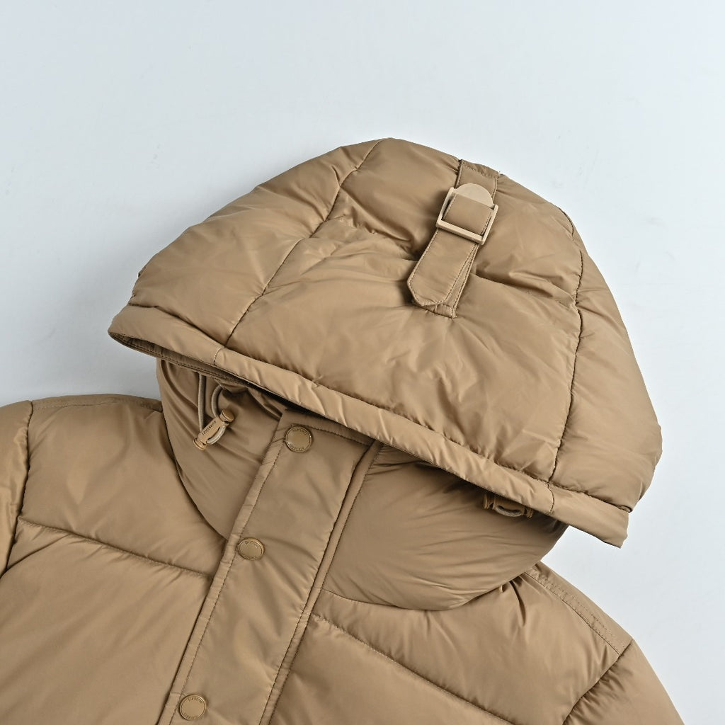 Burberry Silicone Hem-Logo Hooded Down Jacket in Khaki