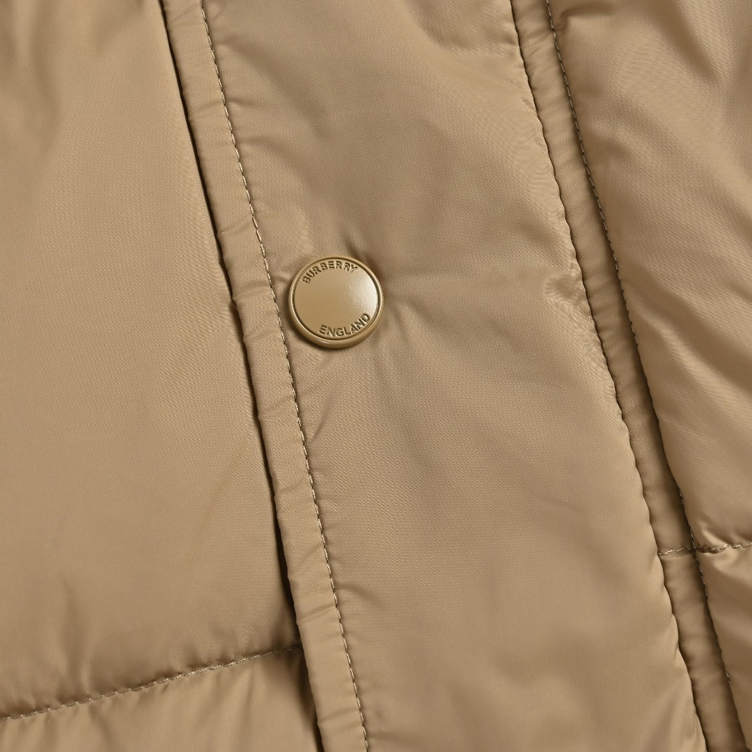 Burberry Silicone Hem-Logo Hooded Down Jacket in Khaki