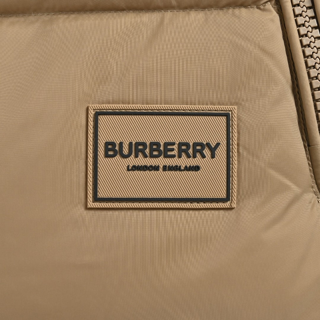 Burberry Silicone Hem-Logo Hooded Down Jacket in Khaki
