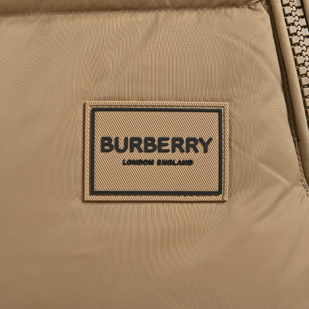 Burberry Silicone Hem-Logo Hooded Down Jacket in Khaki