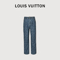 Louis Vuitton Washed Blue Monogram Jacquard Jeans with Leather Side Trim