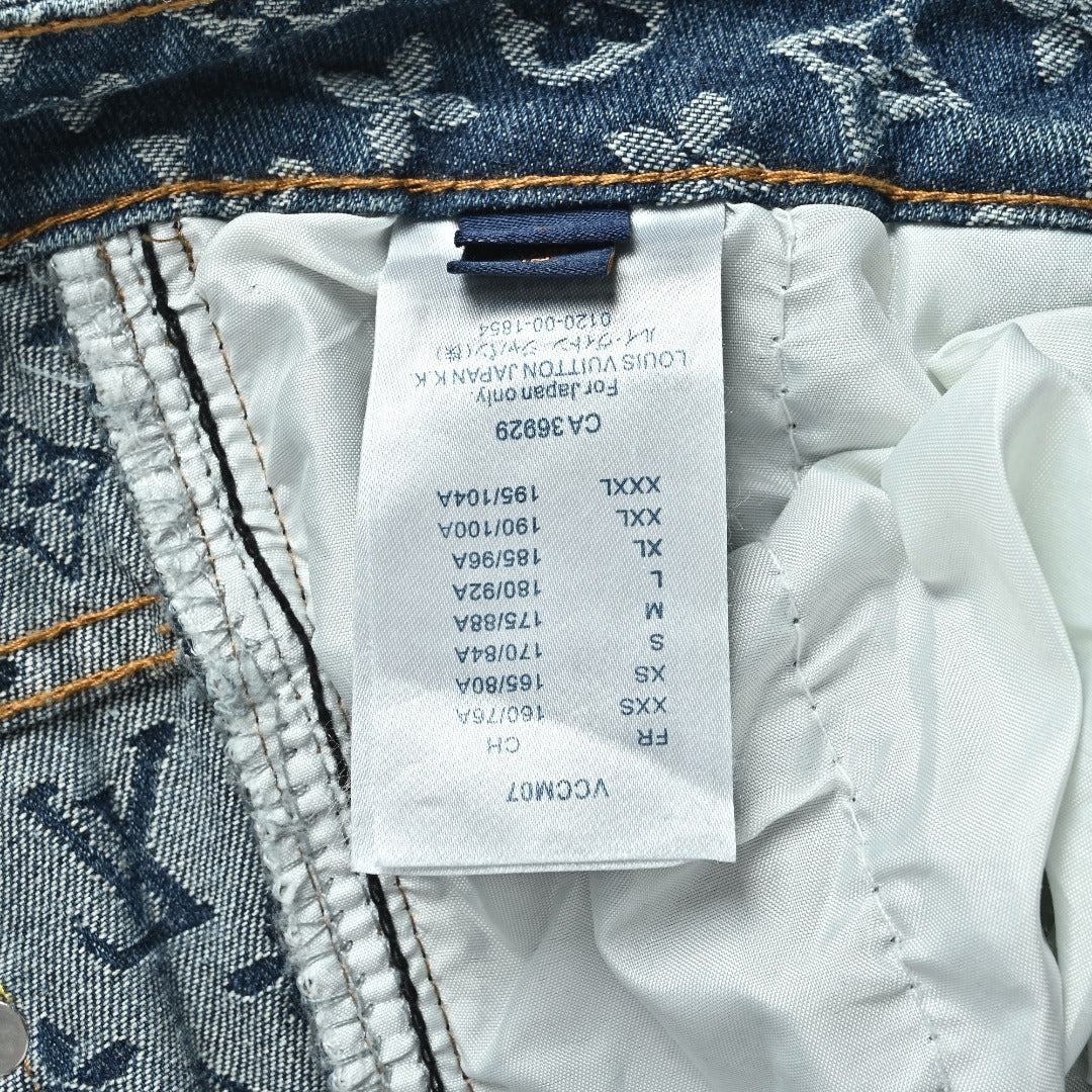 Louis Vuitton Washed Blue Monogram Jacquard Jeans with Leather Side Trim