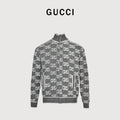 Gucci GG Jacquard Stand-Collar Zip-Up Cardigan in Grey