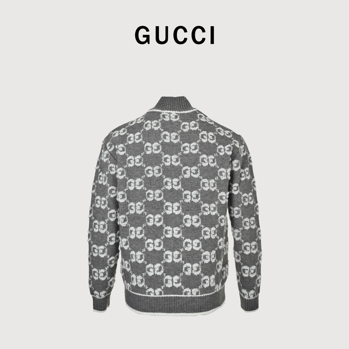 Gucci GG Jacquard Stand-Collar Zip-Up Cardigan in Grey