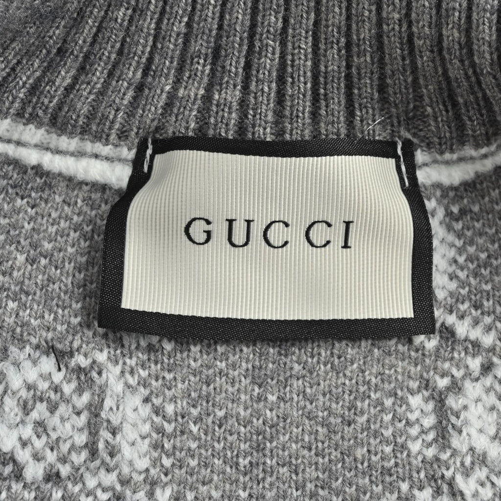 Gucci GG Jacquard Stand-Collar Zip-Up Cardigan in Grey