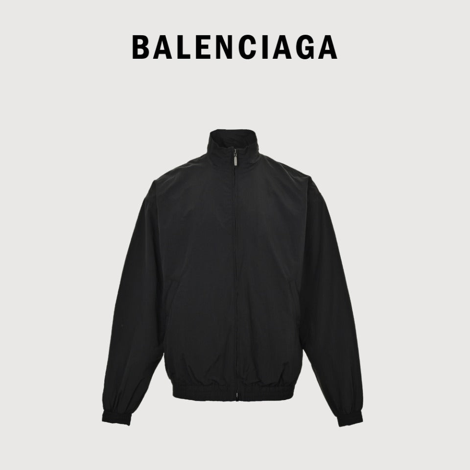 Balenciaga Embroidered Back-Logo Stand-Collar Jacket in Black