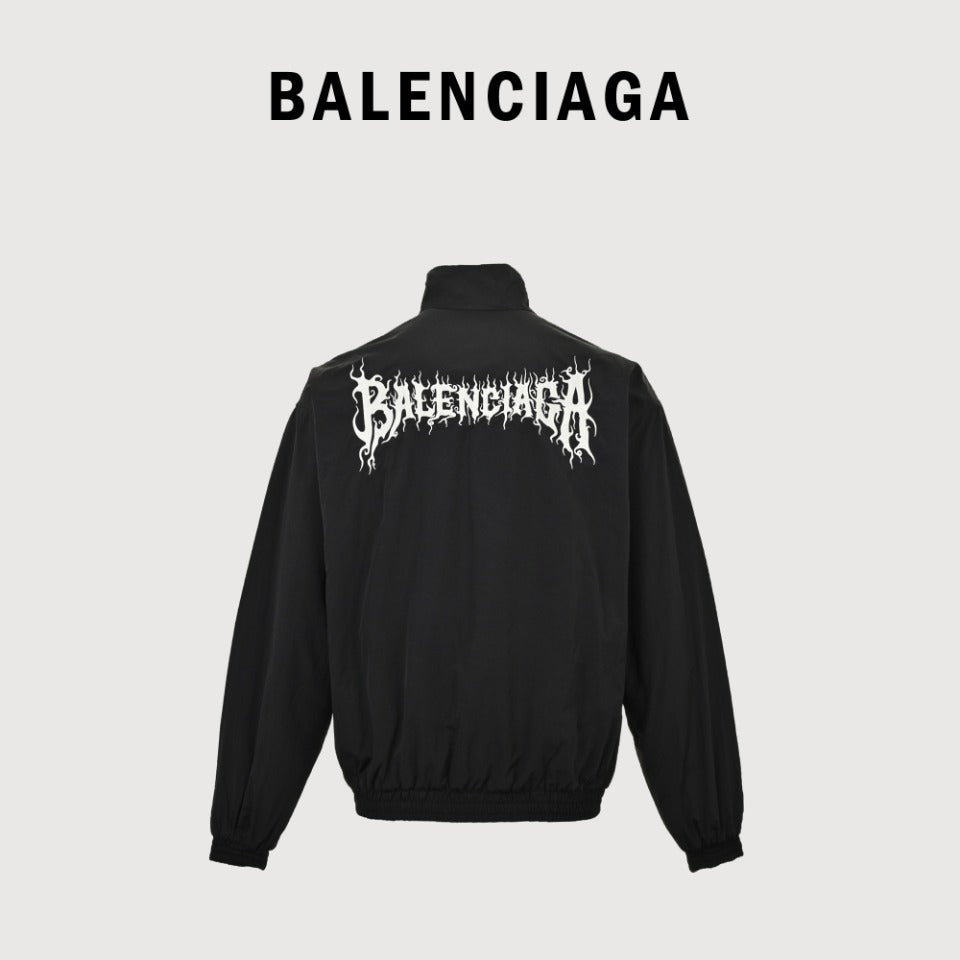 Balenciaga Embroidered Back-Logo Stand-Collar Jacket in Black