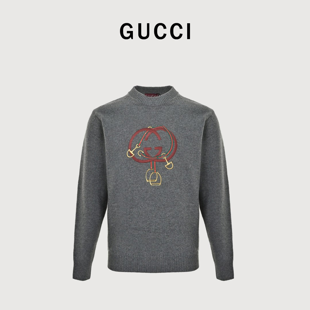 Gucci Red Lantern Double G Embroidered Sweater in Grey
