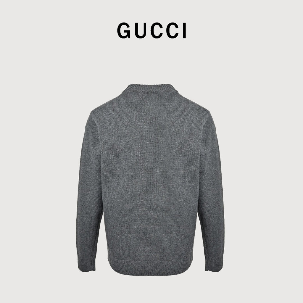 Gucci Red Lantern Double G Embroidered Sweater in Grey