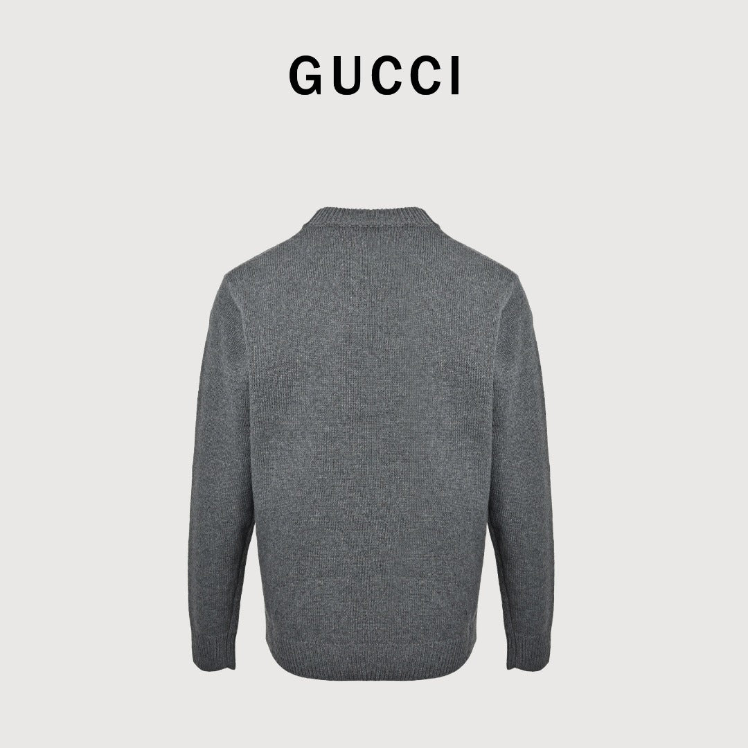 Gucci Red Lantern Double G Embroidered Sweater in Grey
