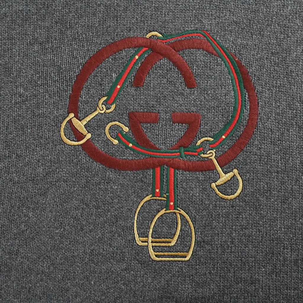 Gucci Red Lantern Double G Embroidered Sweater in Grey