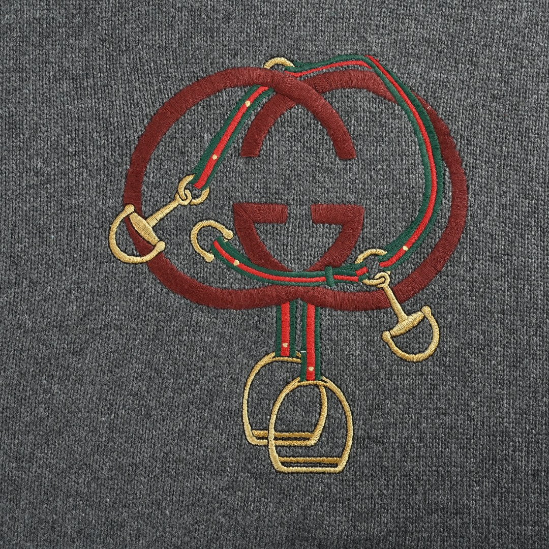 Gucci Red Lantern Double G Embroidered Sweater in Grey