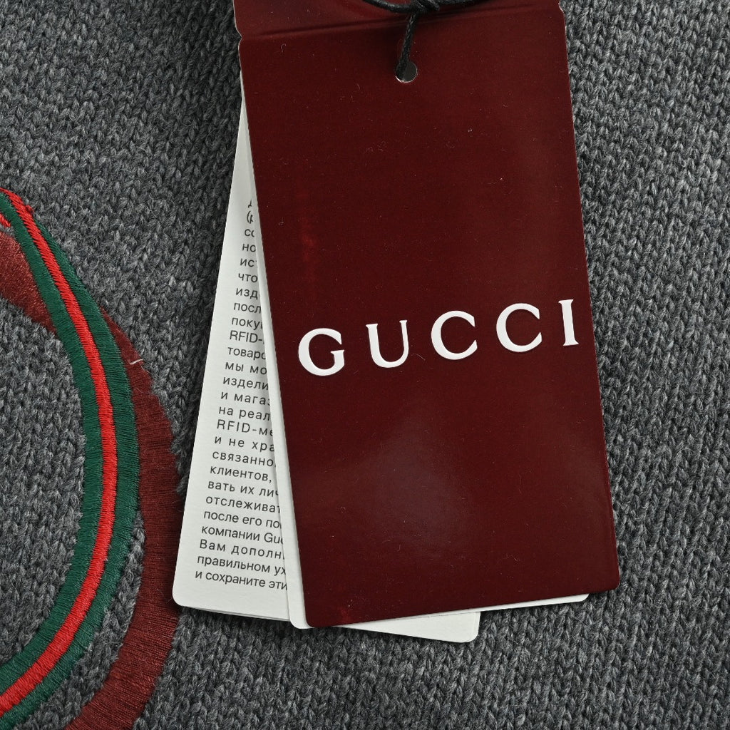 Gucci Red Lantern Double G Embroidered Sweater in Grey