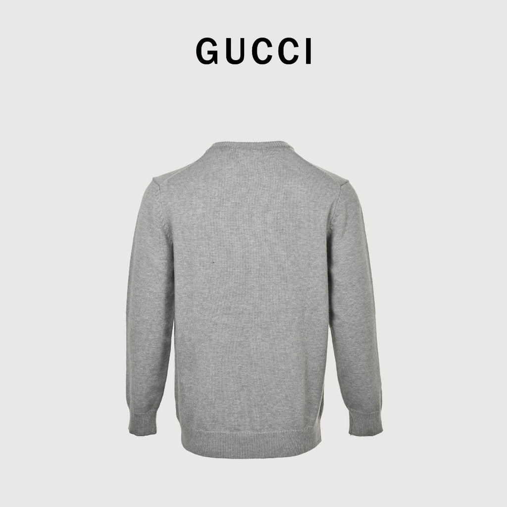 Gucci Signature Script Intarsia Knit Sweater in Grey