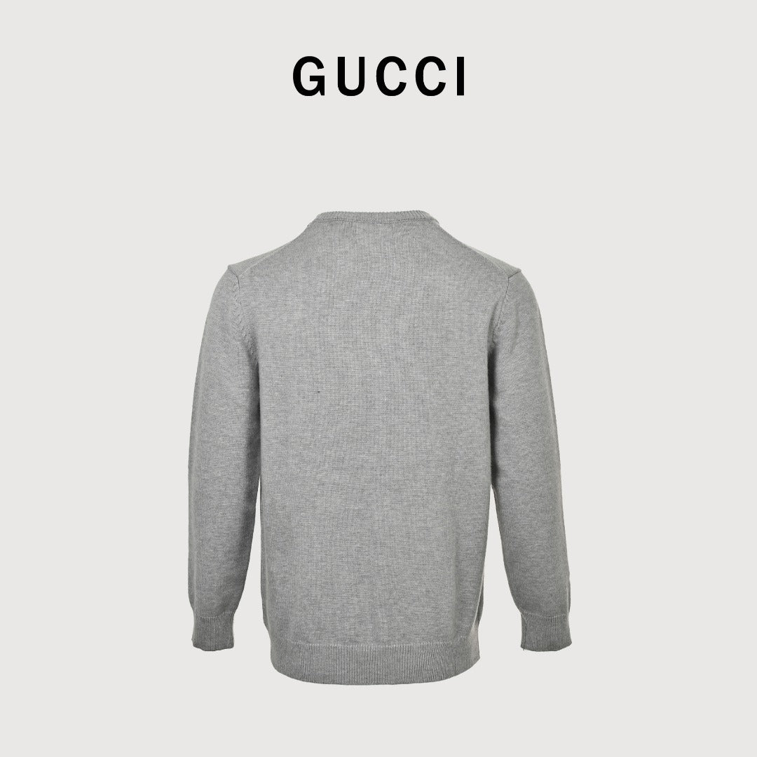 Gucci Signature Script Intarsia Knit Sweater in Grey