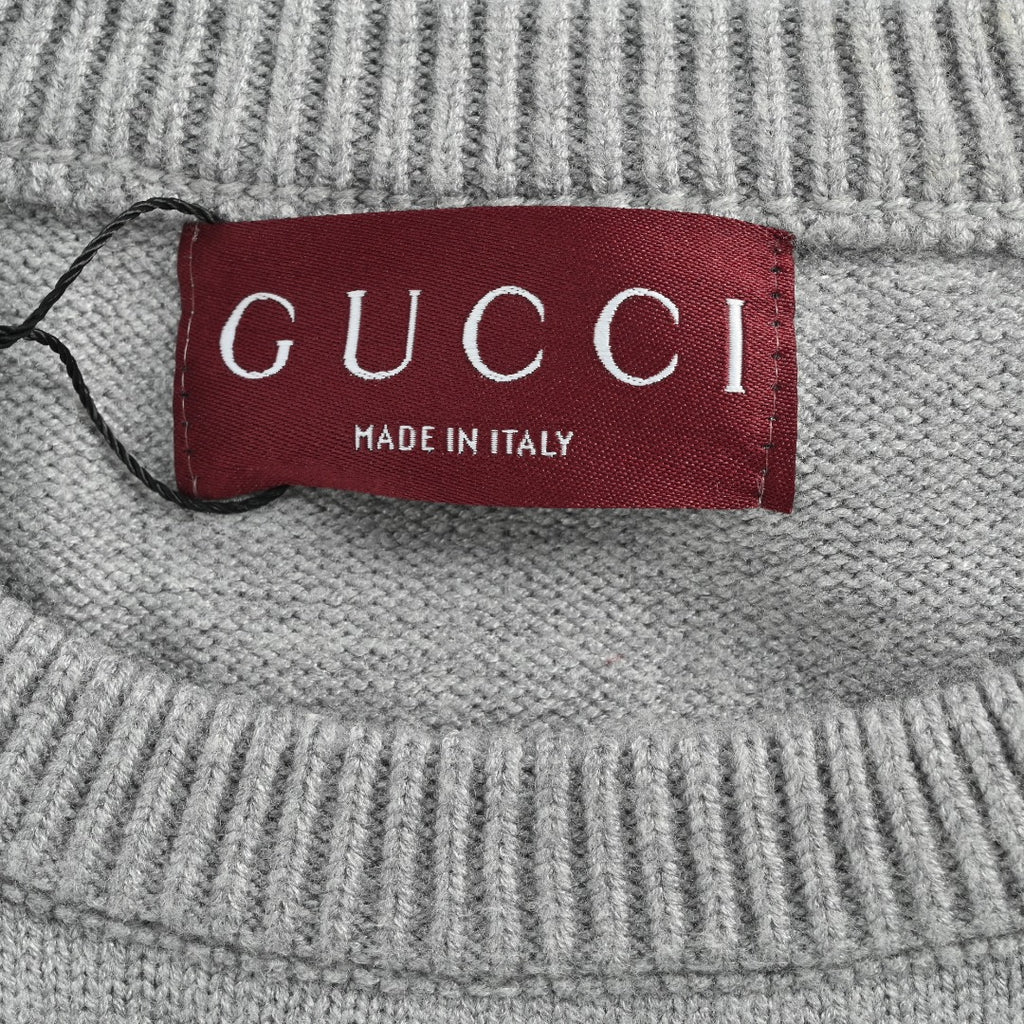 Gucci Signature Script Intarsia Knit Sweater in Grey