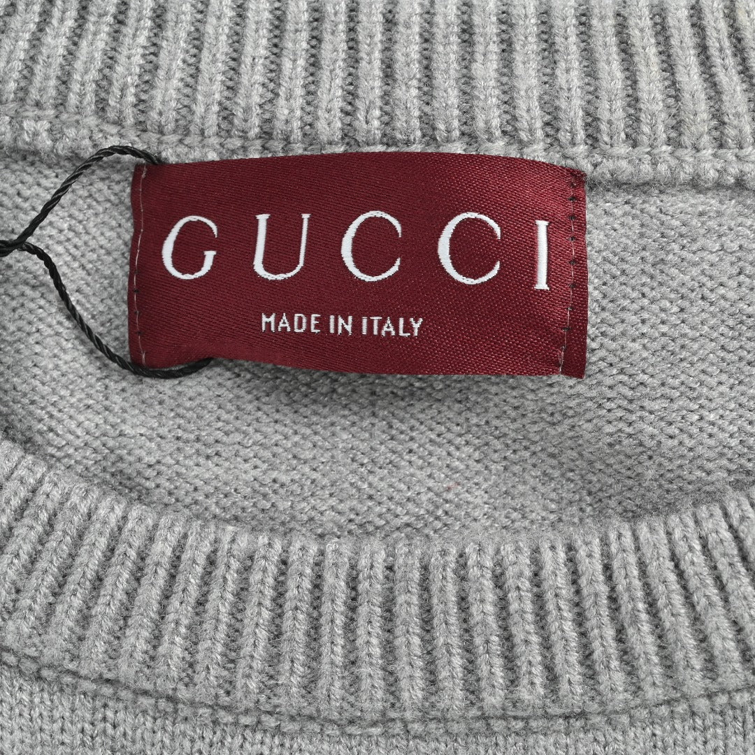Gucci Signature Script Intarsia Knit Sweater in Grey