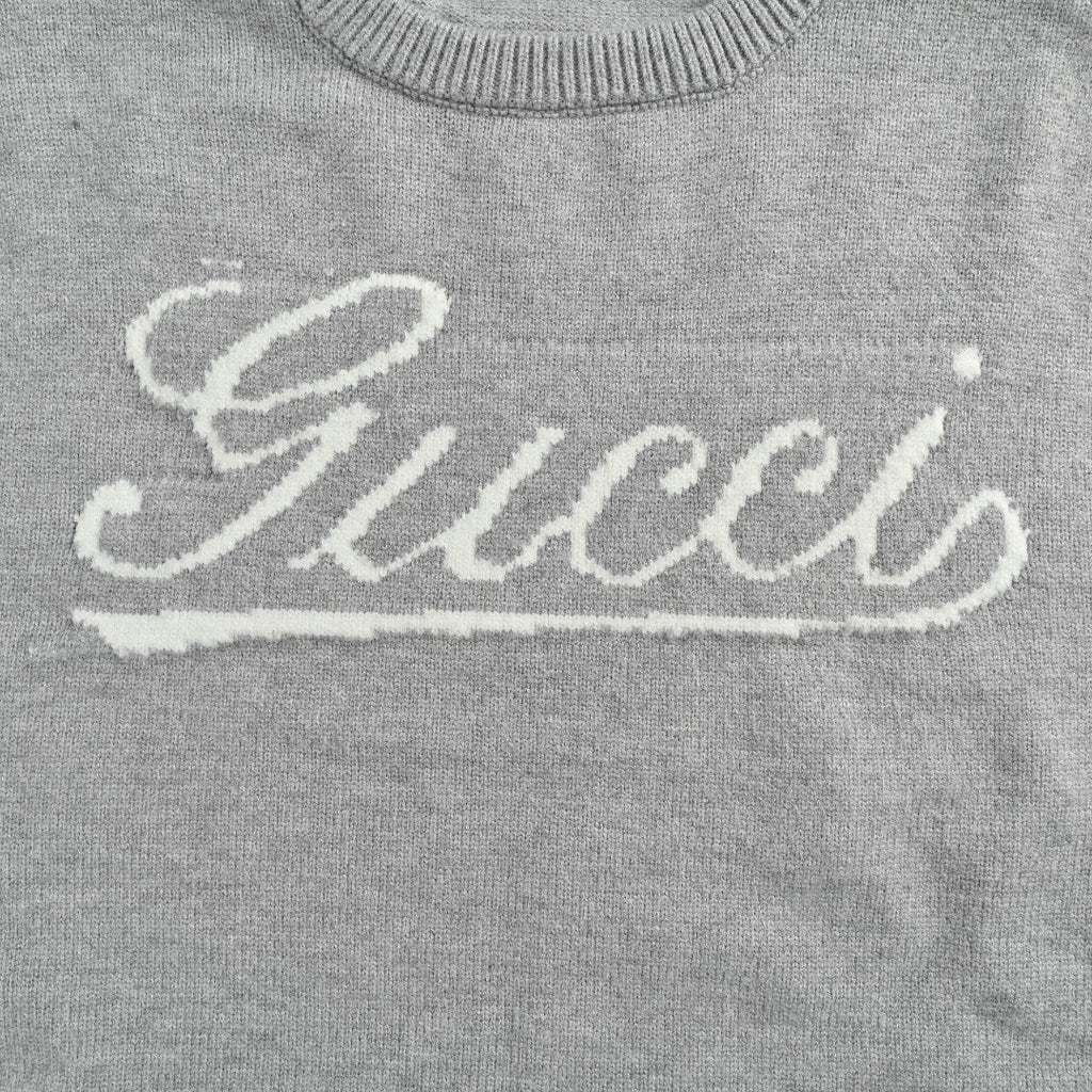 Gucci Signature Script Intarsia Knit Sweater in Grey