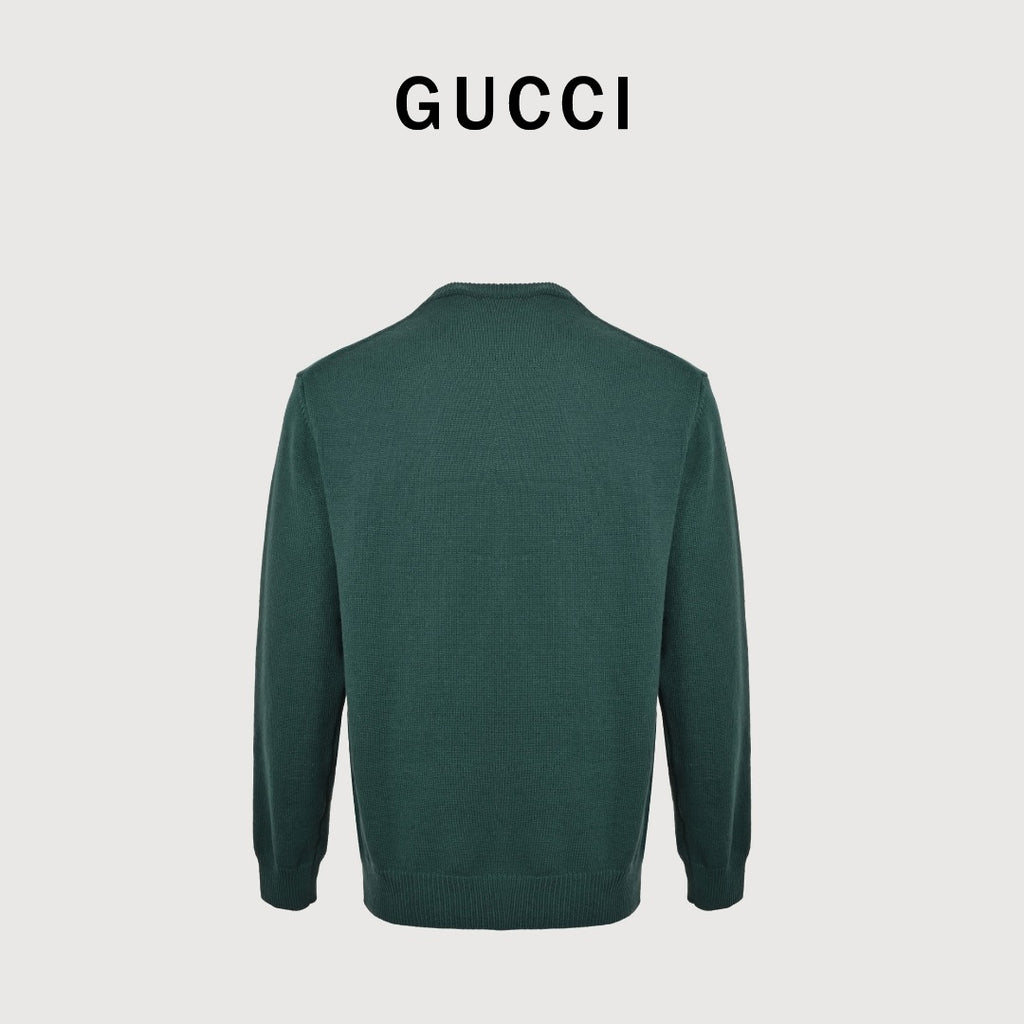 Gucci Signature Script Intarsia Knit Sweater in Dark Green