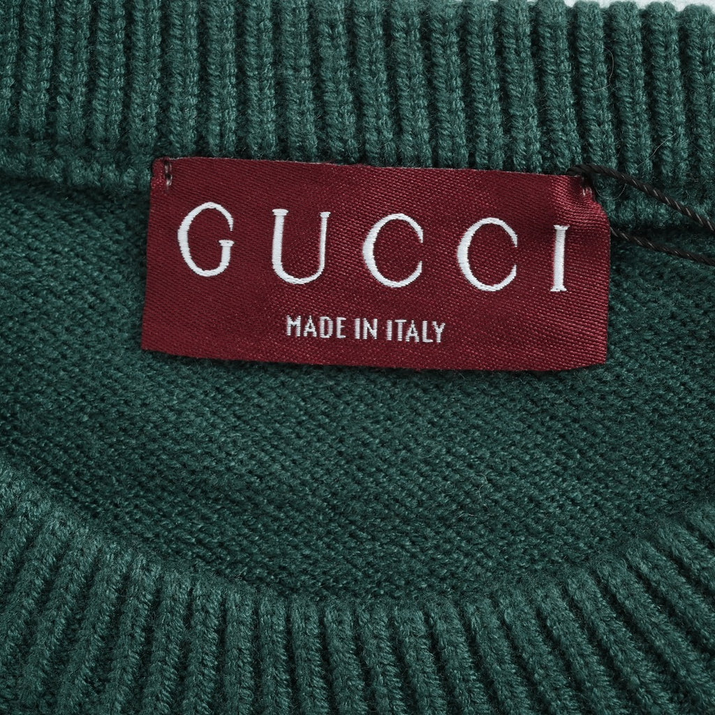 Gucci Signature Script Intarsia Knit Sweater in Dark Green