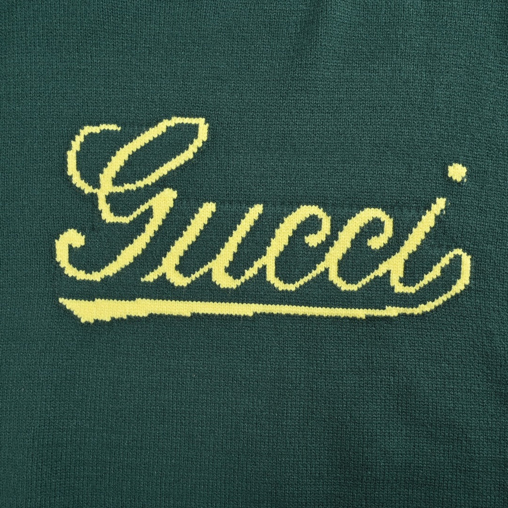 Gucci Signature Script Intarsia Knit Sweater in Dark Green