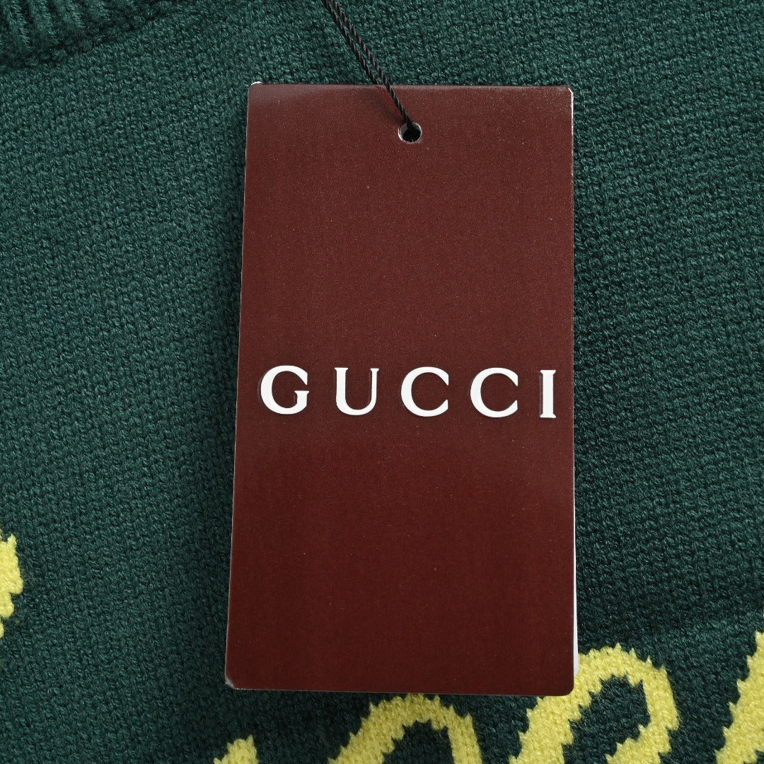 Gucci Signature Script Intarsia Knit Sweater in Dark Green