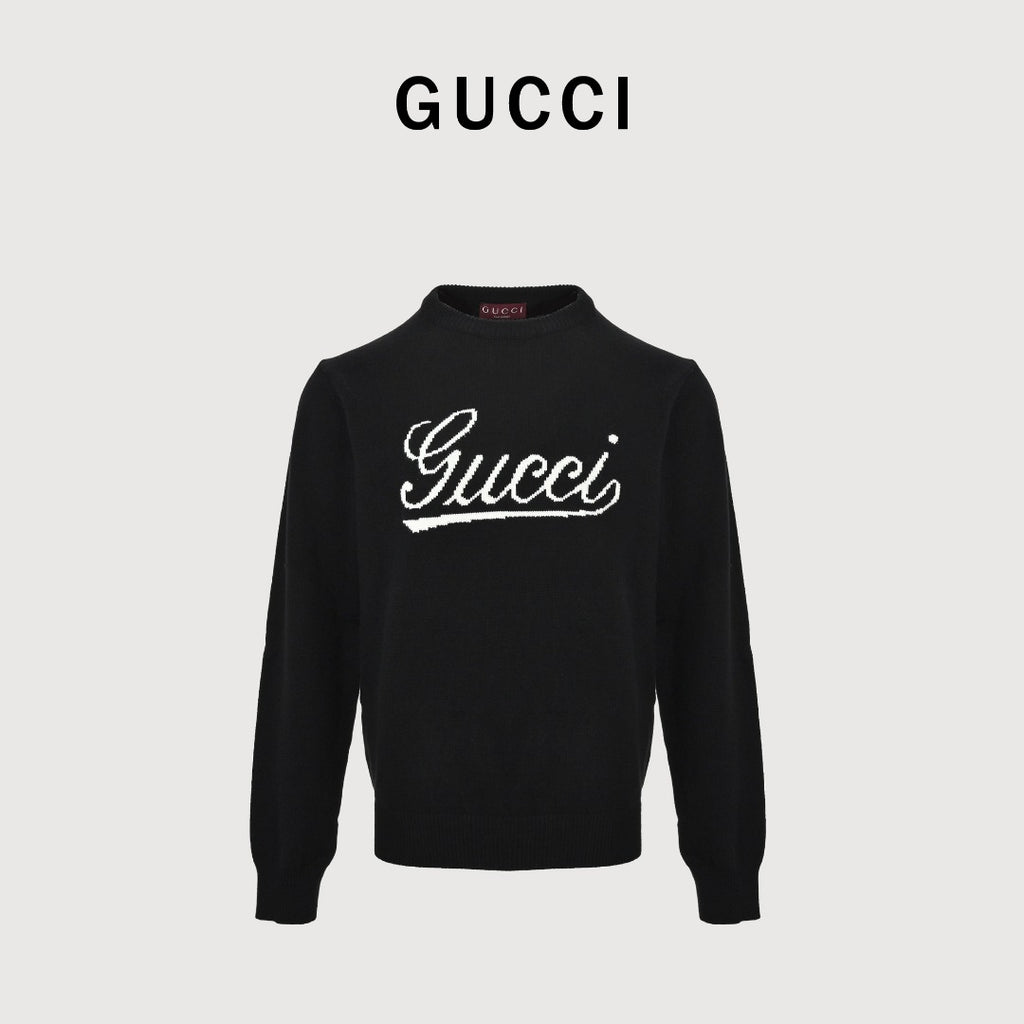 Gucci Signature Script Intarsia Knit Sweater in Black