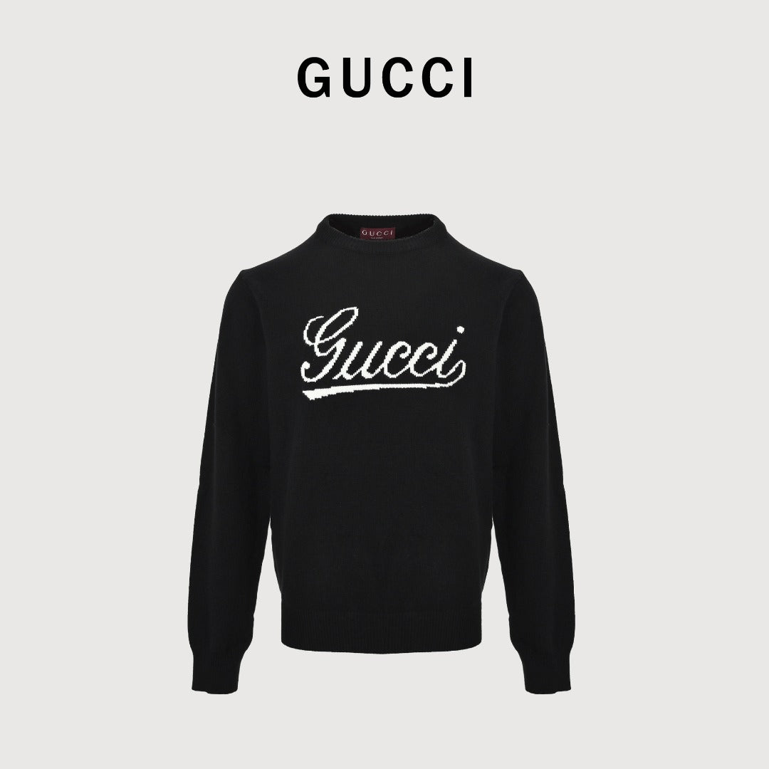 Gucci Signature Script Intarsia Knit Sweater in Black