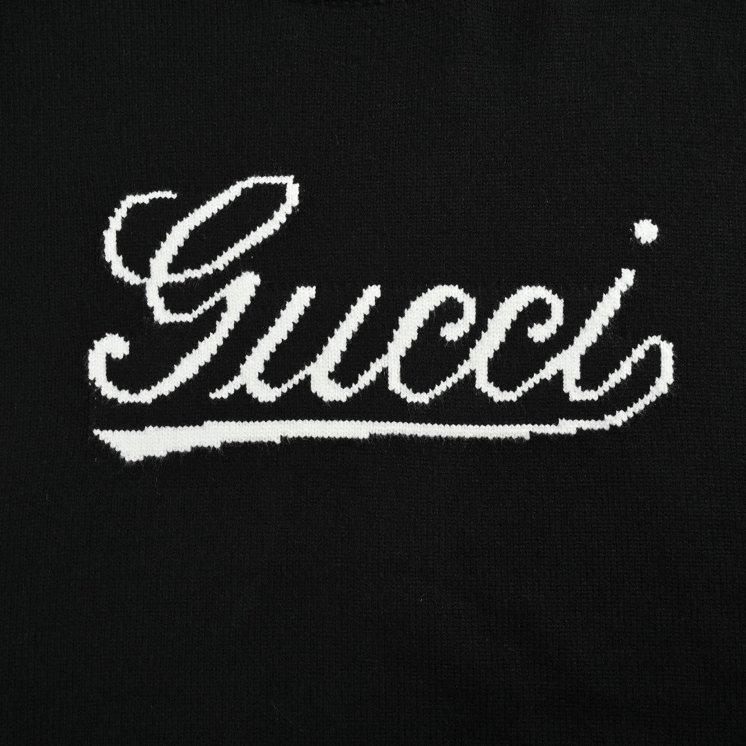 Gucci Signature Script Intarsia Knit Sweater in Black