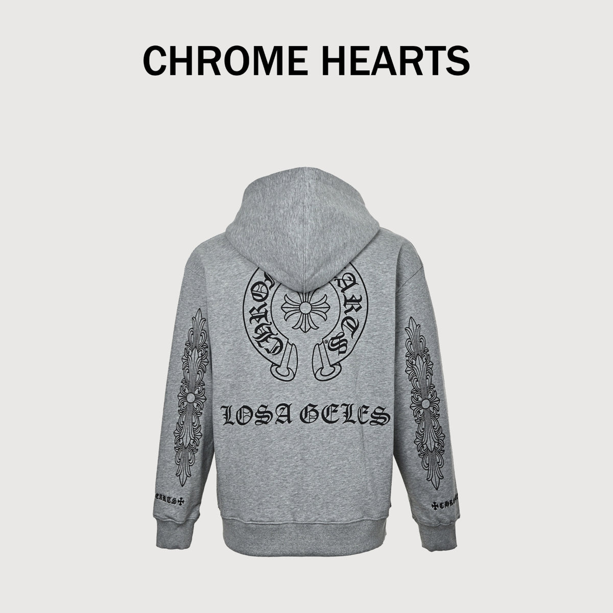 Chrome Hearts Horseshoe Graphic Zip-Up Hoodie in Grey