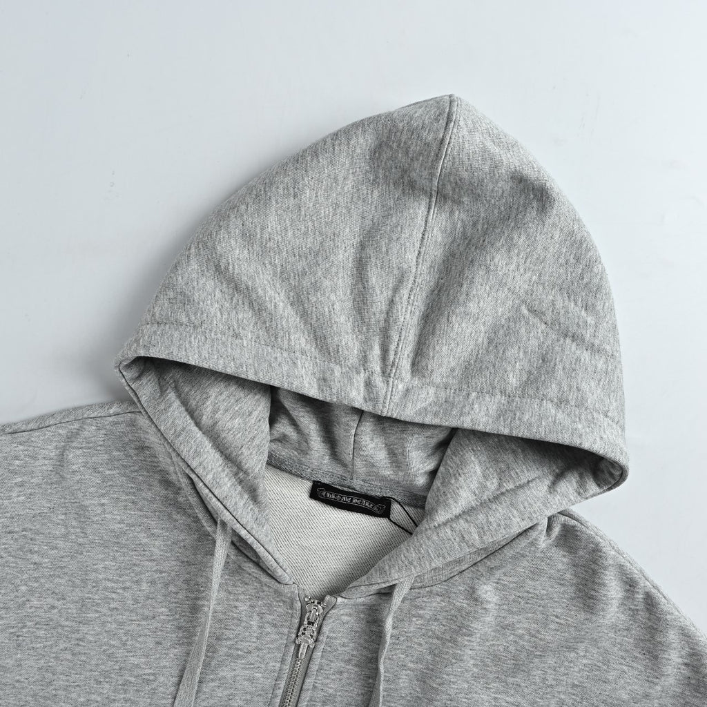Chrome Hearts Horseshoe Graphic Zip-Up Hoodie in Grey
