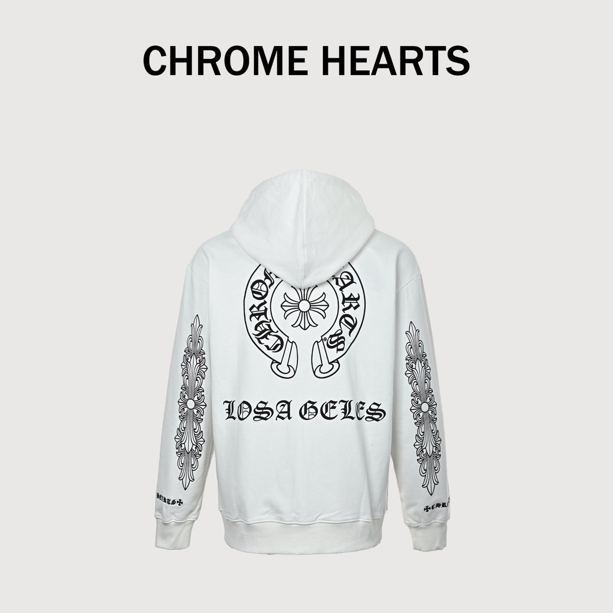 Chrome Hearts Horseshoe Graphic Zip-Up Hoodie in White