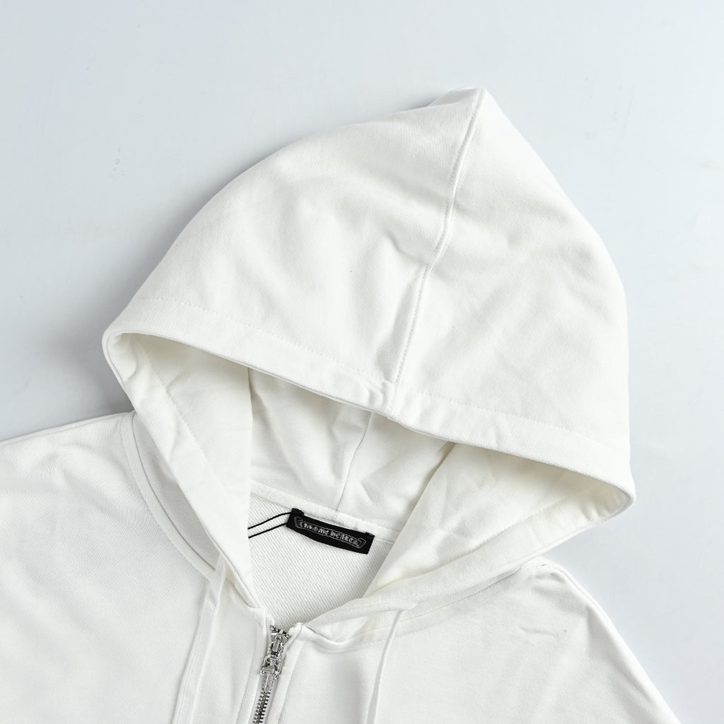 Chrome Hearts Horseshoe Graphic Zip-Up Hoodie in White