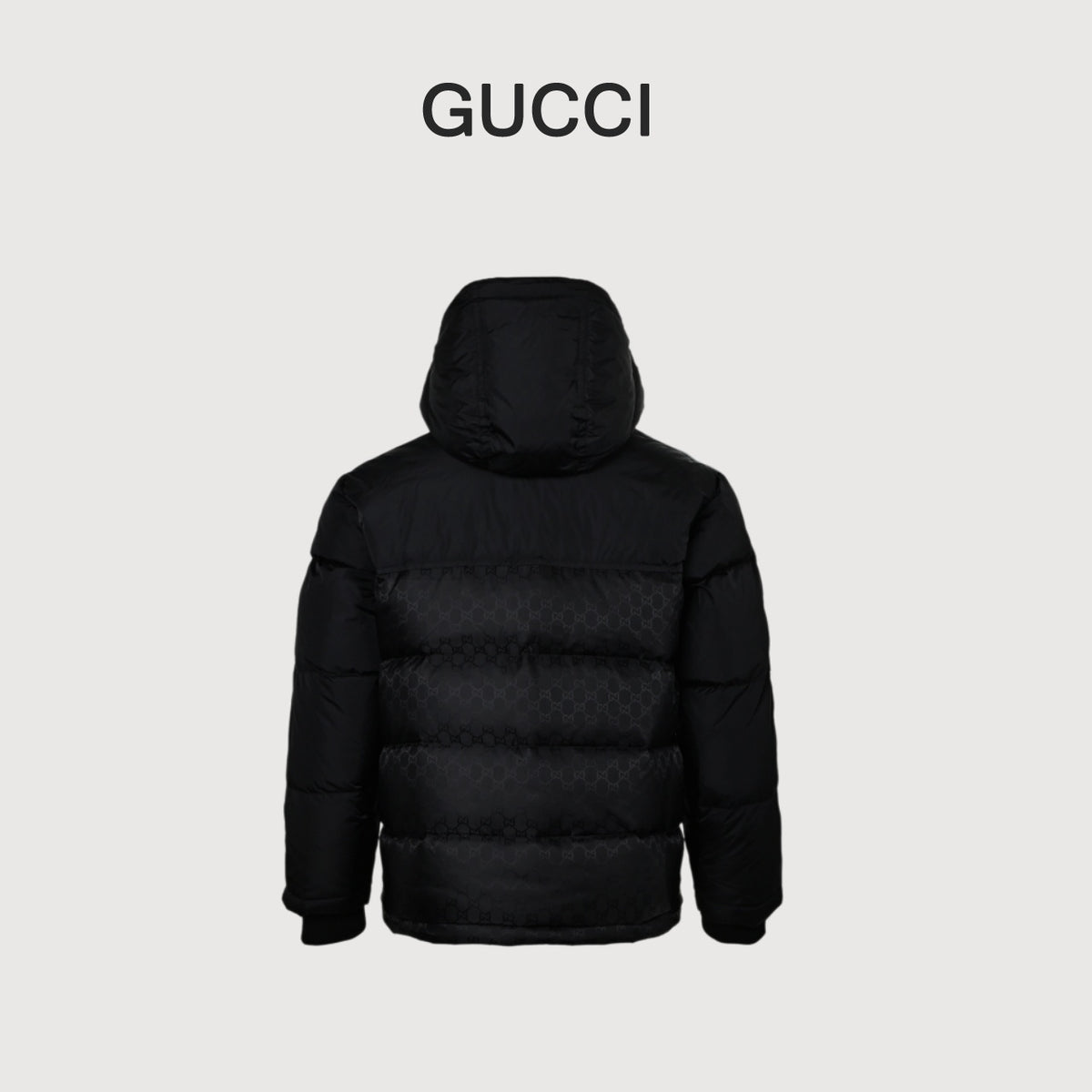 Gucci Jacquard Tape Hooded Down Jacket in Black