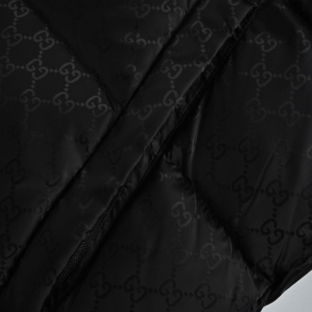 Gucci Jacquard Tape Hooded Down Jacket in Black