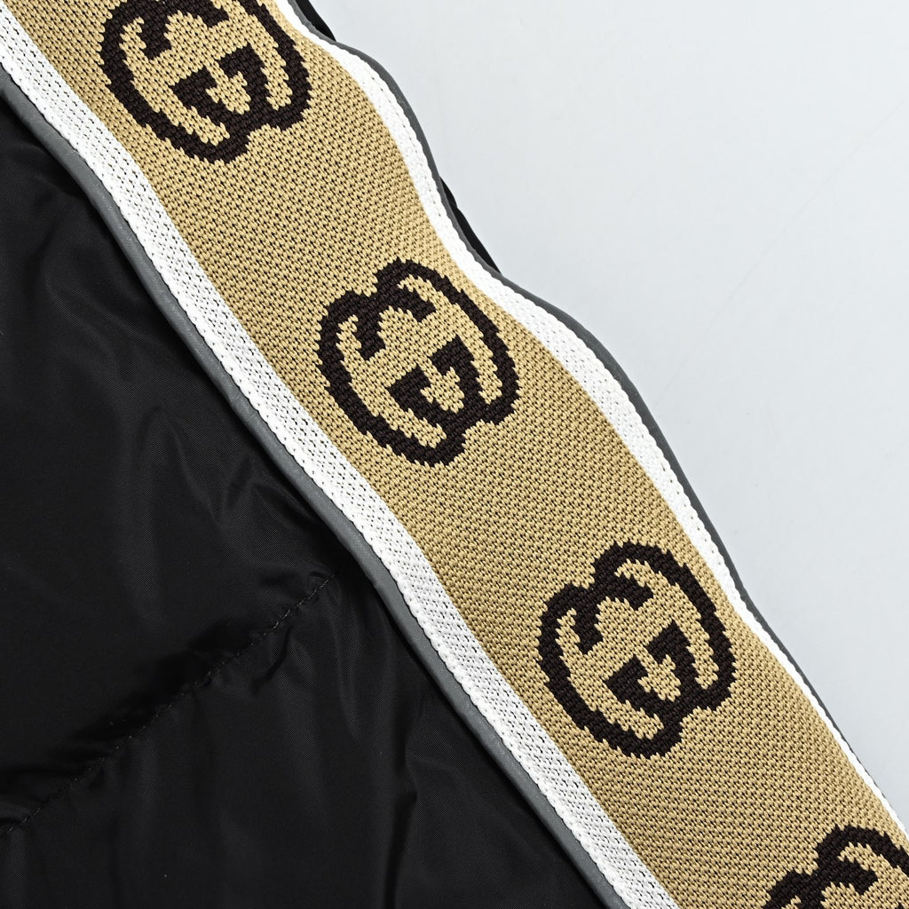 Gucci Jacquard Tape Hooded Down Jacket in Black
