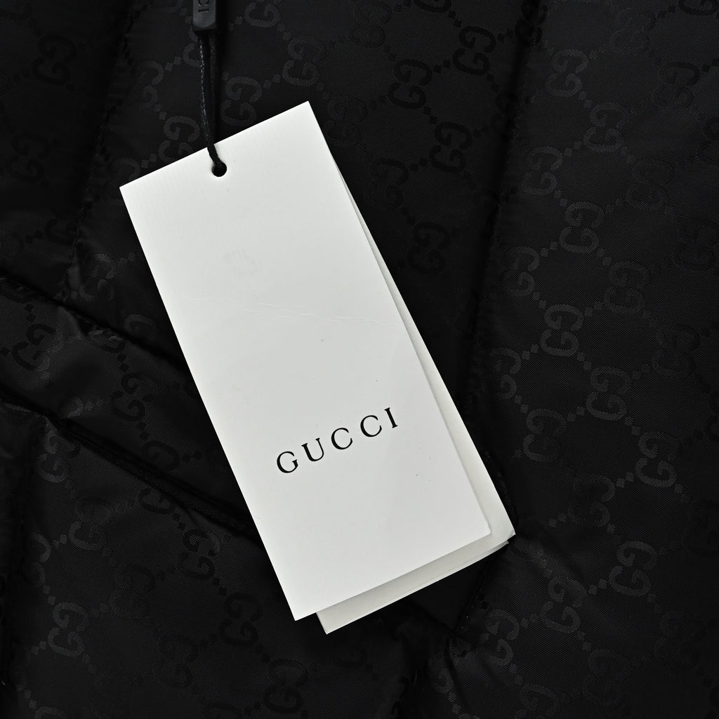 Gucci Jacquard Tape Hooded Down Jacket in Black