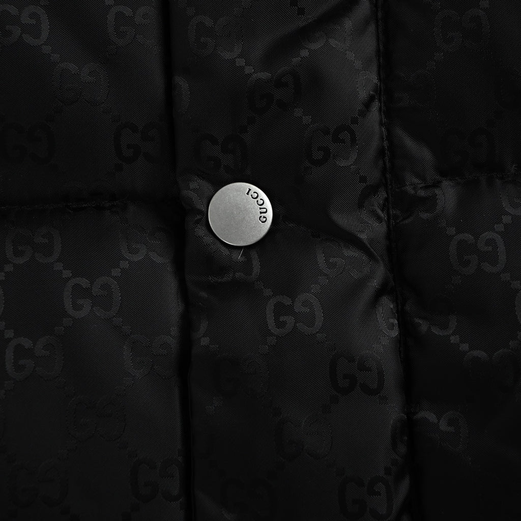 Gucci Jacquard Tape Hooded Down Jacket in Black