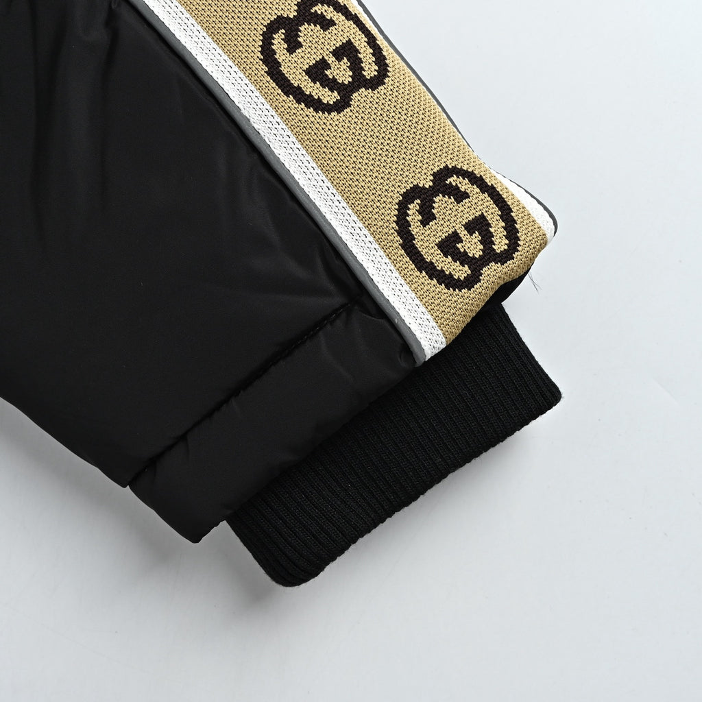 Gucci Jacquard Tape Hooded Down Jacket in Black