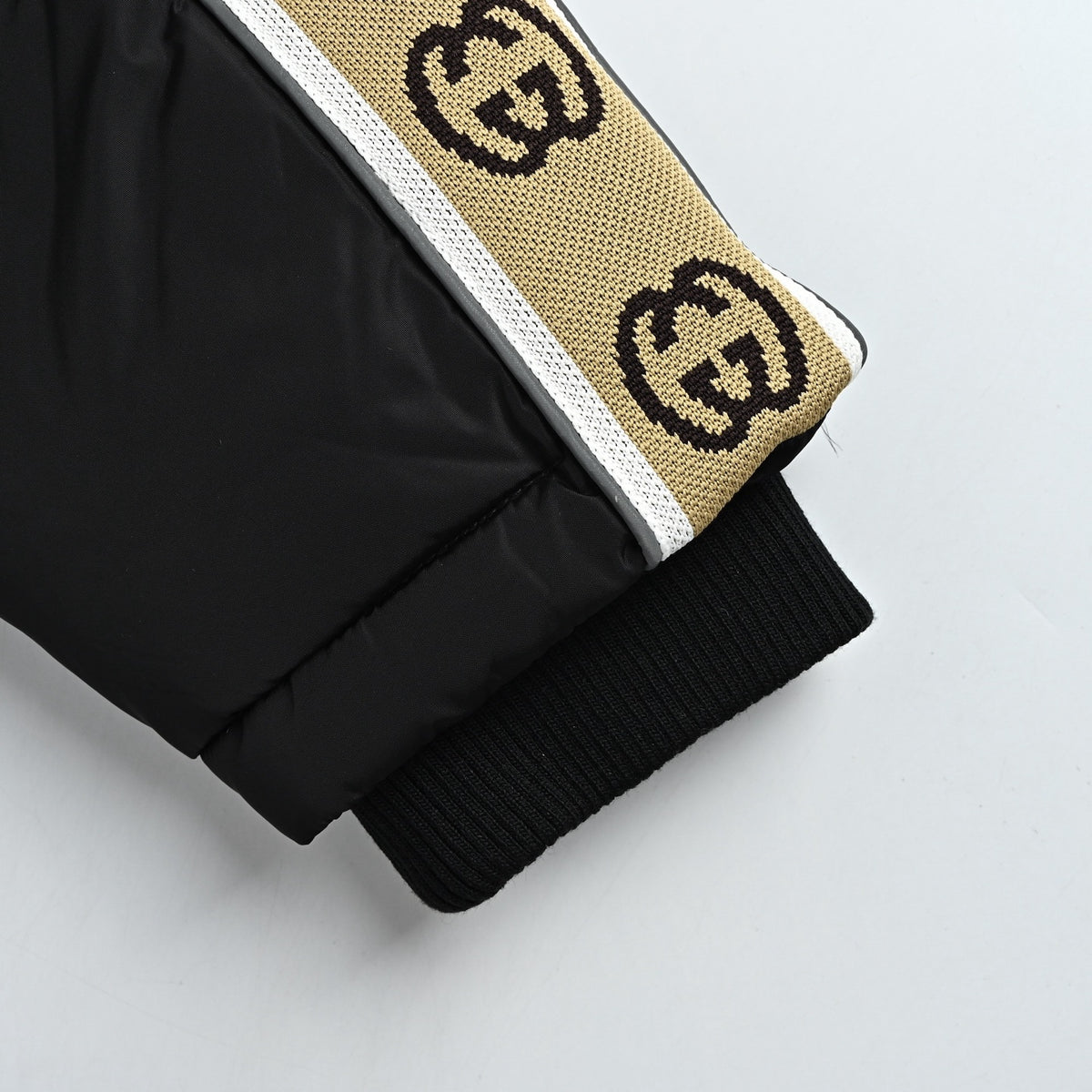 Gucci Jacquard Tape Hooded Down Jacket in Black