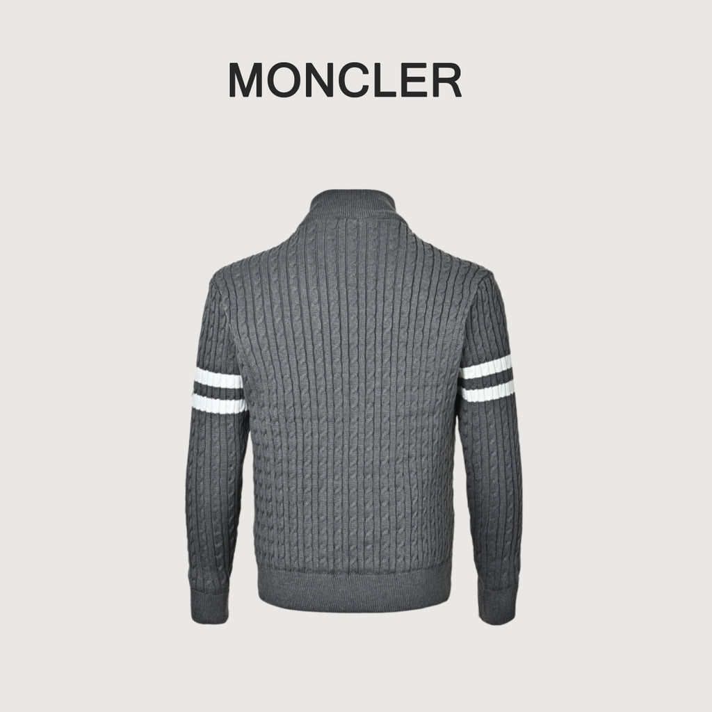 Moncler Double-Stripe Knit and Down Hybrid Jacket in Grey