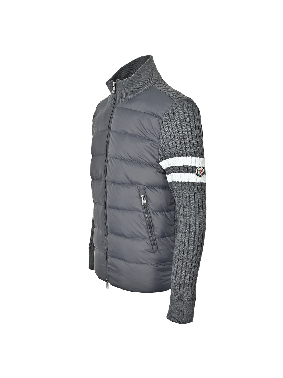 Moncler Double-Stripe Knit and Down Hybrid Jacket in Grey
