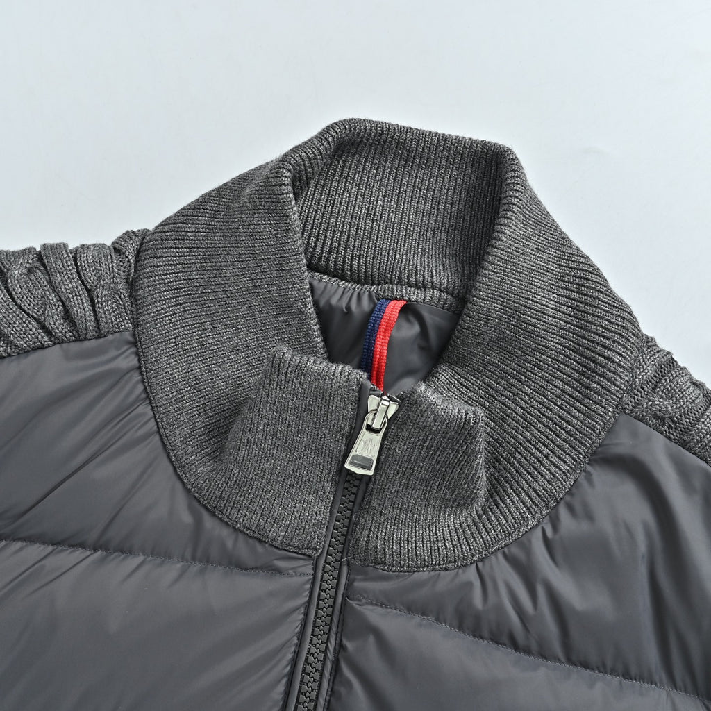 Moncler Double-Stripe Knit and Down Hybrid Jacket in Grey