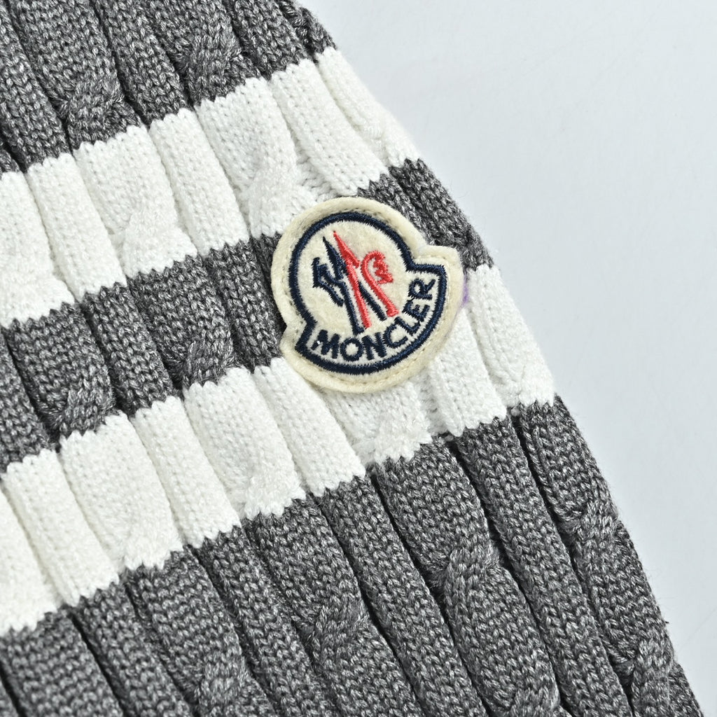 Moncler Double-Stripe Knit and Down Hybrid Jacket in Grey