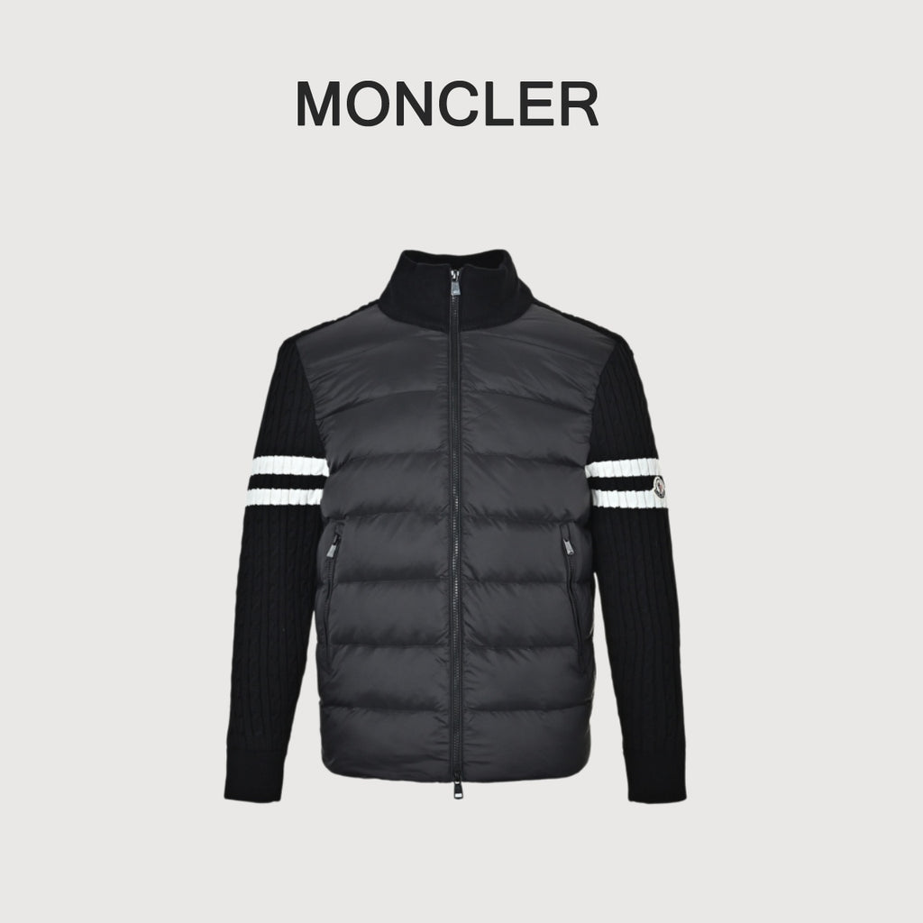 Moncler Double-Stripe Knit and Down Hybrid Jacket in Black